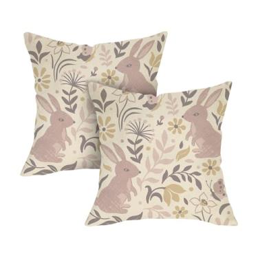 Imagem de Fjfz Conjunto de 2 capas de almofada decorativas florais de coelhinho primavera verão 45,7 x 45,7 cm, decoração de casa ao ar livre, casa de fazenda, pastoral, sofá, sofá
