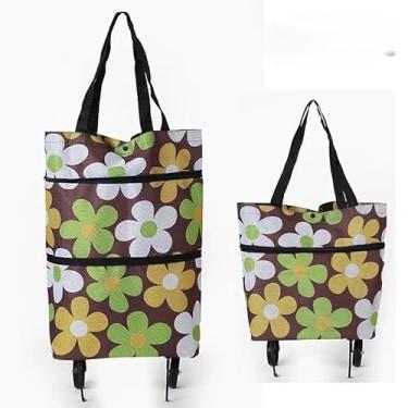 Imagem de Carrinho Dobrável Portátil 30kg - Leve com Rodas Silenciosas, Trailer Pequeno Doméstico, Ideal para Compras, Feira e Transporte de Itens Leves (Flor de café)