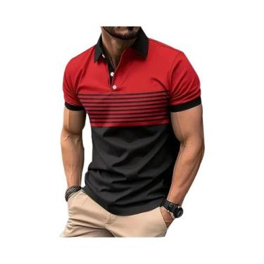 Imagem de Camisa Polo Listrada Casual Masculina Verão 2025 Moda Streetwear - NON