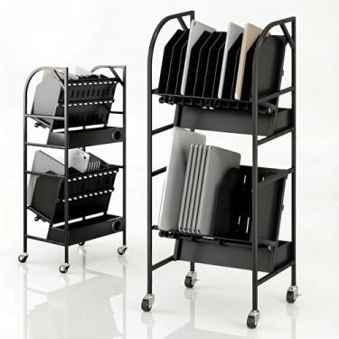 Imagem de tonchean Carrinho de carregamento aberto Chromebook, carrinho de carregamento móvel para 20 dispositivos, estação de armazenamento de tablet/Chromebook de duas prateleiras para iPads, laptops