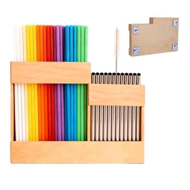 Imagem de Organizador reutilizável de bambu com canudo de madeira