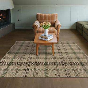 Imagem de Tapete Easy Jute 10 x 15 lavável para sala de estar pequena - tapete de entrada grande, decoração de casa de fazenda antiderrapante para quarto, cama, cozinha, pátio, varanda, juta, bege e sálvia