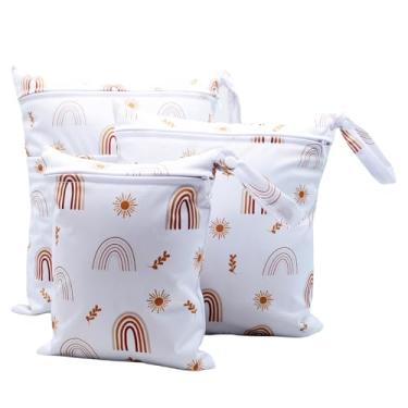 Imagem de Asenappy 3 bolsas de tecido impermeáveis e secas, reutilizáveis, com dois bolsos com zíper, viagem, praia, piscina, creche, itens sujos para bebês, ioga, academia, roupa de banho ou roupas molhadas