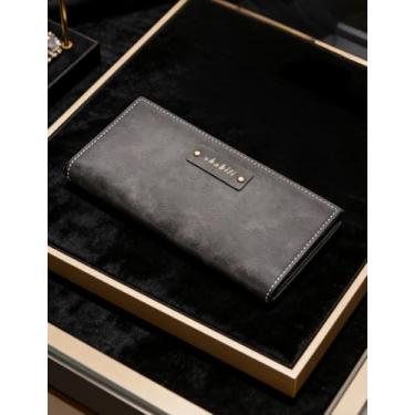 Imagem de Carteira longa casual masculina, carteira de couro aberta com bloqueio RFID e grande capacidade, organizador ultrafino com vários compartimentos para cartões e bolso para moedas (preto)