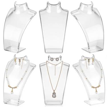 Imagem de AceOrbit 6 peças de exibição de colar de acrílico para vendedores, suporte de busto de joias, 19 x 13 x 6 cm, manequim de exibição de joias para brincos, colar, loja de varejo e feiras (transparente)