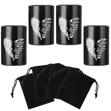 Imagem de Conjunto de 4 mini urnas para cinzas humanas, pequenas urnas de lembrança de asas de anjo pretas para cinzas, pacote com 4 (2,7 x 1,6 polegadas, alumínio)
