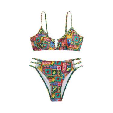 Imagem de Conjunto De Biquíni Feminino Boho Com Estampa De Frutas Para Festivais