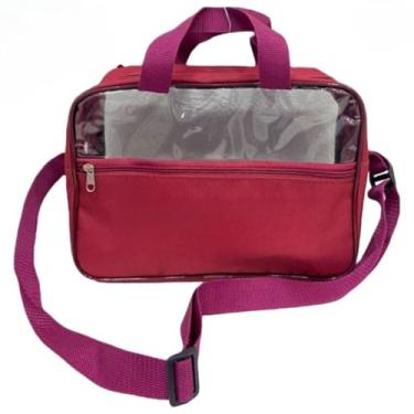 Imagem de Bolsa Transparente para Enfermagem com Bordado – Ideal para Estágio e Faculdade, Alça de Ombro e Mão, Diversas Cores(Vinho)