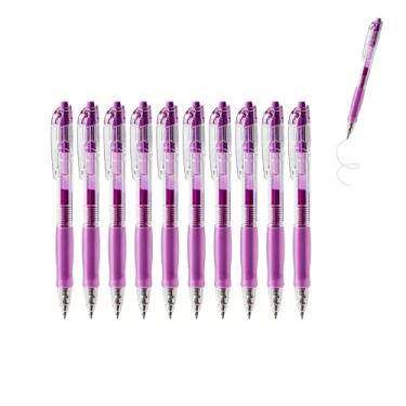 Imagem de GZBABY Caneta de gel retrátil, 10 peças, caneta esferográfica de ponta fina para escrever colorir, 0,5 mm, tinta roxa tulipa