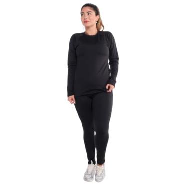 Imagem de Conjunto Camiseta Unissex e Calça Segunda Pele Proteção UV50+ Fitness Academia (M, Preto)