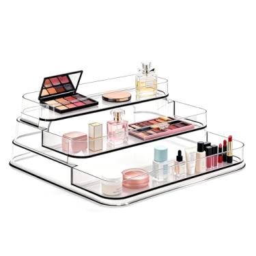 Imagem de Prateleira acrílica organizadora de perfume, esmaltes e cuidados com a pele, para banheiro, quarto, cozinha, sala, café, bar, decoração, 3 níveis