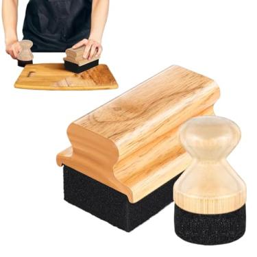 Imagem de Hamosky Conjunto de pincéis aplicadores de cera de madeira, aplicador de cera de tábuas de corte, cabo de madeira de 11,5 x 7,6 cm com esponja, óleo de tábua de cortar e ferramenta de manutenção de