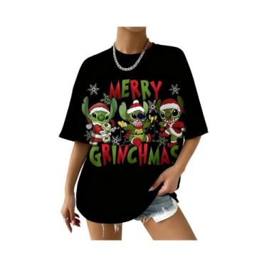 Imagem de Camiseta Feminina De Verão Disney Lilo & Stitch Merry Grinchmas Estamp