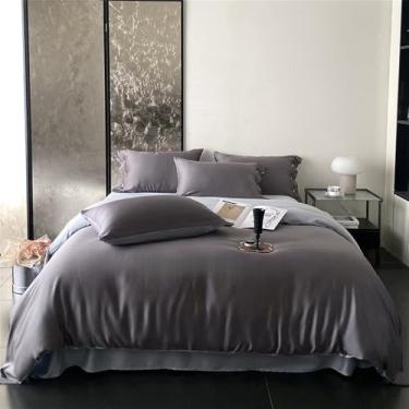 Imagem de Conjunto de cama bordado em rayon e seda em cores sortidas, com edredom macio e sedoso, ideal para o verão, para camas de solteiro e casal, na cor cinza escuro, 1,5 m, conjunto de 4 peças.