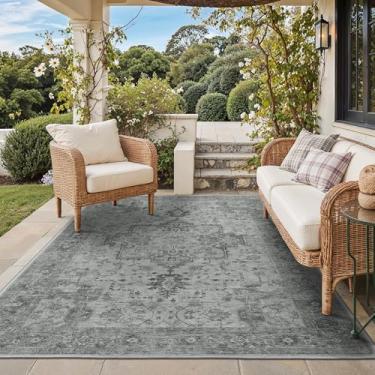 Imagem de GENIMO Tapete para área externa e interna, 1,8 m x 2,5 m, impermeável, não cai, fácil de limpar, tapete boho para pátio, sala de estar, varanda, sala de jantar, trailer, deck, quarto, acampamento