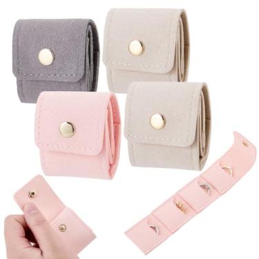 Imagem de DELORIGIN 4 peças mini estojo de joias de viagem de couro com 4 bolsos bolsa de joias com fecho de pressão dourado dobrável pequena bolsa de joias de viagem organizador para anéis, colares, brincos
