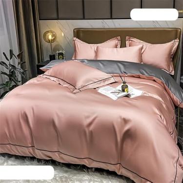 Imagem de Conjunto de cama de algodão de fibra longa, liso e agradável à pele, com capa de edredom para cama de casal, 5, 1,5 m, conjunto de 4 peças.