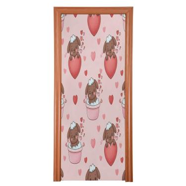 Imagem de ATTX Capa de porta da frente para filhotes de cachorro marrom - decoração de férias de tecido elástico lavável para festas, casa, decoração de porta da frente, 35 x 79 polegadas (759)