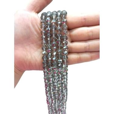 Imagem de Fio de Cristal Achatado 8mm com Furo para Bijuterias e Artesanato – Kit 5 Fios de Contas de Vidro Coloridas (Fumê Boreal Transparente)