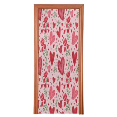 Imagem de ATTX Capa de porta da frente com flor de dia dos namorados - decoração de férias de tecido elástico lavável para festas, casa, decoração de porta da frente, 938 x 98 polegadas (938)