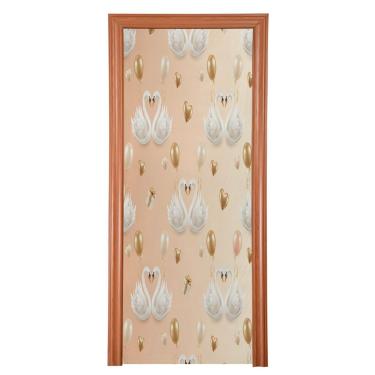 Imagem de ATTX Capa para porta da frente cisnes brancos dos namorados - decoração de férias de tecido elástico lavável para festas, casa, decoração de porta da frente, 919 x 98 polegadas (919)