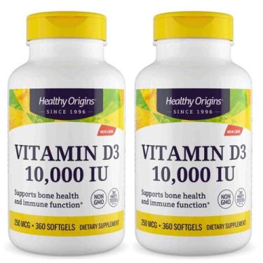 Imagem de 2x Vitamina D3 10 000 IU 360 Softgels 250mcg Healthy Origins
