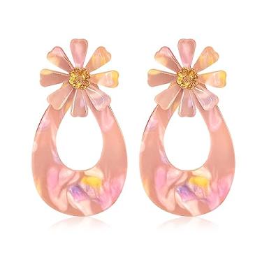 Imagem de GBAHFY Brincos de flor boho de acrílico para mulheres, brincos de declaração de flores chiques com botão de margarida dourado ótimo para irmã mãe, amante e amigas, Acrílico, Sem pedra preciosa