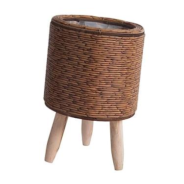 Imagem de Stgfyxgs Cesto para Plantas com Pés, Cesto para Plantas, Estilo Rústico, Ornamentos Simples, Cesto de Vime, Vaso de Flores para Café, Sala de Estar, R, Cilindro Marrom Escuro, Tamanho real