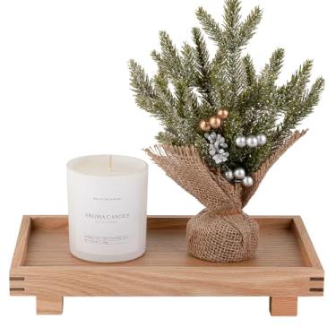 Imagem de Bandeja decorativa com pedestal pequeno, decoração de banheiro de fazenda, suporte de exibição de madeira para penteadeira, bancada de cozinha, pia, 29 x 17 cm, marrom