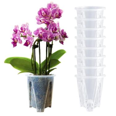 Imagem de pavtner Pote de orquídea 15 cm L × 21 cm A, pacote com 8, vasos de orquídeas transparentes com orifícios, vaso para replantar orquídeas e outras flores