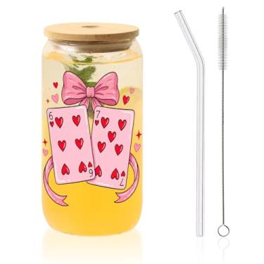 Imagem de AUOIAJAS Copos de vidro com tampas e canudos, caneca de copo de café gelado Poker Love presentes para mulheres Dia dos Namorados, aniversário, casamento, dia das mães, Natal