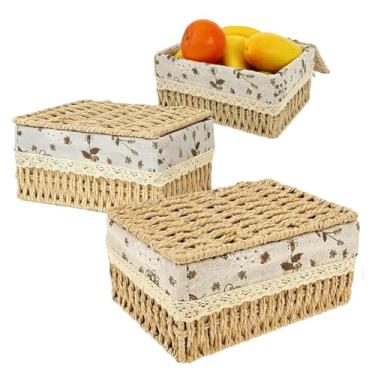 Imagem de Cesto de Armazenamento em - Conjunto 3 Caixas Decorativas Retangulares,Tampa para Cesto de de Armazenamento,para Casa de Banho Cozinha Sala Quarto Armário Despensa Berçário e Brinquedos