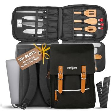 Imagem de Chef Sac - Bolsa para facas e utensílios de cozinha com compartimentos para tablets e notebooks | Mais de 30 bolsos, 18 litros, Preto