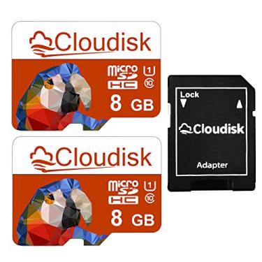 Imagem de Cloudisk Pacote com 2 cartões micro SD Parrot-Prime 8 GB cartão de memória flash micro SDHC com adaptador SD, C10, A1, U1 (8 GB)