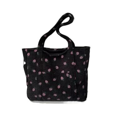 Imagem de Bolsa de mão de praia de morangos elegante versátil bolsa de ombro grande capacidade simples bolsa feminina bolsos, Preto, One Size