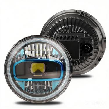 Imagem de Faróis redondos de LED de 17,78 cm compatíveis com Jeep Wrangler JK JKU LJ CJ TJ Hummer H1 H2 1997-2018, faróis de anel halo aprovados pelo DOT, feixe selado alto/baixo, Plug & Play, preto