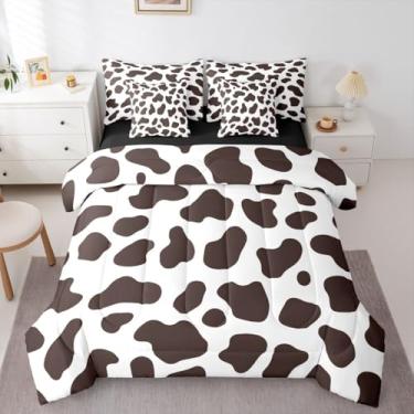 Imagem de Erosebridal Jogo de cama solteiro com estampa de vaca, café, marrom, vaca leiteira, animal, vaca bovina, lençol em uma bolsa, casa de fazenda, touro, gado, kawaii, decoração de quarto