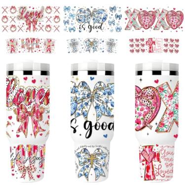 Imagem de Rngmsi Envelope de copo UV DTF - 6 peças versículo bíblico do dia dos namorados UV DTF adesivos para 1,134 g laço amor coração à prova d'água UVDTF decalques de transferência para copos copos caneca