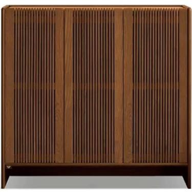 Imagem de 3FLQOOPP Sapateiras independentes de madeira maciça para entrada, armário de armazenamento respirável para tênis/sandálias/chinelos, organizador de sapateiras nórdico doméstico multifuncional (B)