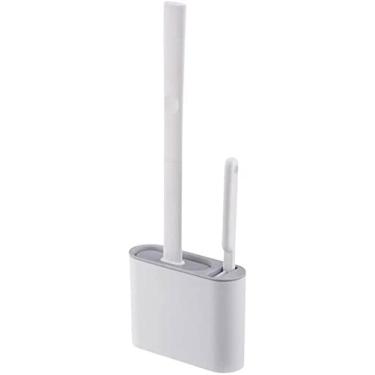 Imagem de Escova de vaso sanitário 2 peças de escova de banheiro de silicone flexível para montagem na parede conjunto de escovas de banheiro macias para banheiro com suporte para escova de banheiro (azul