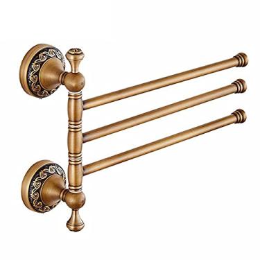 Imagem de HHHJQFAAT Barra de toalha de banho barra de toalha giratória dobrável de cobre, montagem na parede latão antigo 3/4/5 camadas barra de toalha de atividades, toalheiro acessório de banheiro suporte de