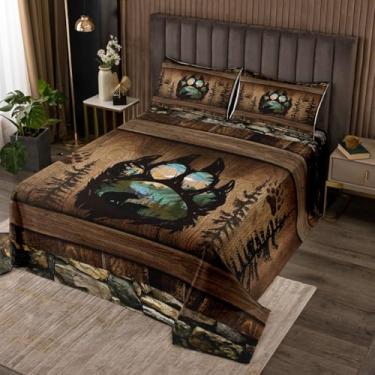 Imagem de Erosebridal Conjunto de colcha de cama de casal rústico para caçar ursos na floresta, fazenda, porta de celeiro, para crianças, adolescentes e adultos, conjunto de cama para acampamento de animais