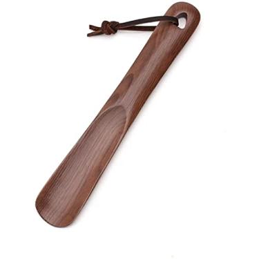 Imagem de HHHJQFAAT Chifre de sapato de madeira para idosos com cordão para crianças e adultos para tênis, sapatos de viagem, botas ferramentas domésticas para usar sapatos (24 cm marrom)