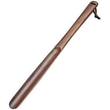 Imagem de Chifre de sapato de madeira para idosos com cordão de cabo longo chifre de madeira textura de sapato infantil buzina para tênis de viagem botas (marrom)