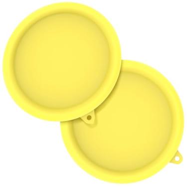 Imagem de MABCIRY 2 peças de tampa de máquina de sorvete para minha caneca de sorvete, capa de silicone de 15 cm, tampa de tigela de silicone reutilizável, acessórios para sorvete (amarelo)