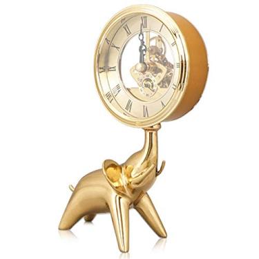 Imagem de U5GAAALPPQ9 Relógio de mesa, estilo europeu, sala de estar, decoração de mesa, acessórios domésticos americanos, relógio silencioso, elefante de cobre puro, relógio de mesa