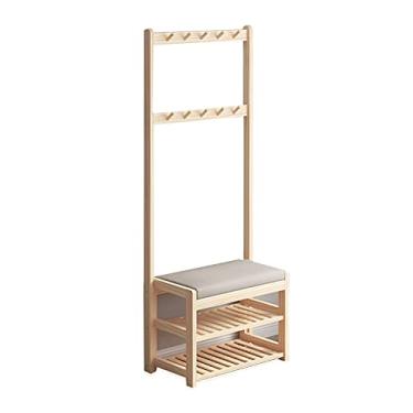 Imagem de SLGGPJBU Suporte de cabideiro, suporte para roupas, utensílios domésticos independentes com banco, entrada para roupas, sapatos, bolsas, chapéus, armazenamento, carga forte