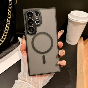 Imagem de Capa transparente fosca para carregamento sem fio para Samsung S25 S24 S23 FE Plus Ultra Frosting Bumper à prova de choque (para Galaxy S24 FE/Preto)