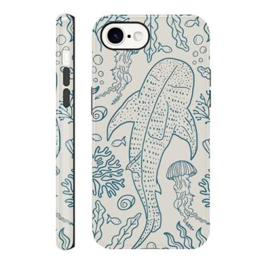 Imagem de Zrutru Capa de tubarão para iPhone 16e de 6,1 polegadas, tubarões baleia oceano, recifes de corais, água-viva, capas de telefone para meninas, mulheres, meninos, homens, TPU resistente a arranhões
