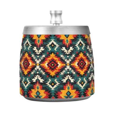 Imagem de STAYTOP Cinzeiro tribal asteca com tampa, aço inoxidável à prova de vento, sem fumaça, cinzeiro de cigarro grande para decoração de escritório em casa